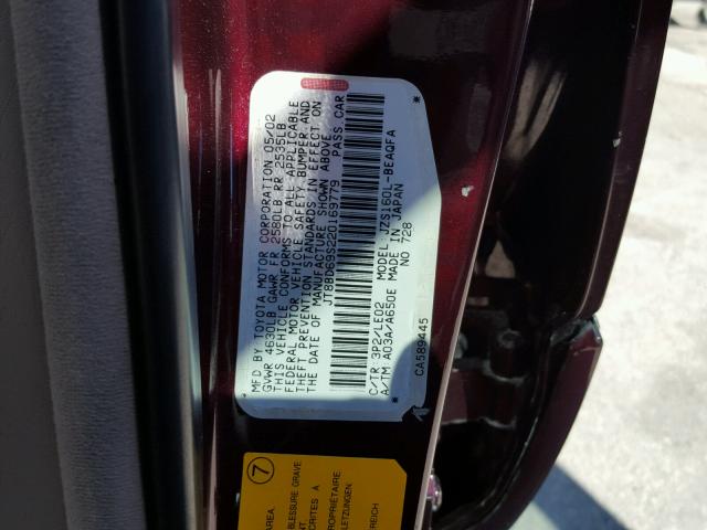 JT8BD69S220169779 - 2002 LEXUS GS 300 MAROON photo 10