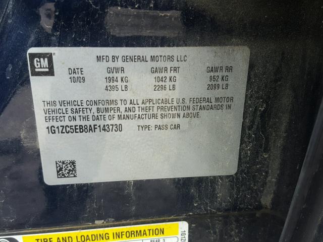 1G1ZC5EB8AF143730 - 2010 CHEVROLET MALIBU 1LT BLUE photo 10