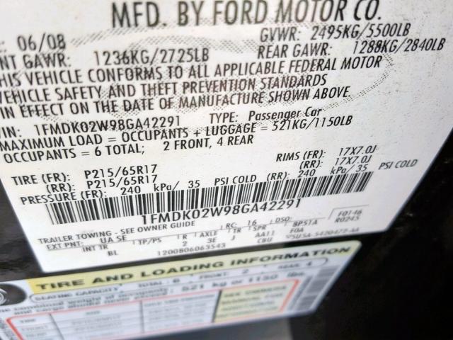 1FMDK02W98GA42291 - 2008 FORD TAURUS X S BLUE photo 10