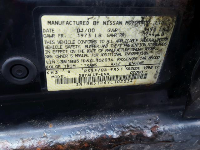 3N1BB51D6YL102034 - 2000 NISSAN SENTRA SE BLACK photo 10