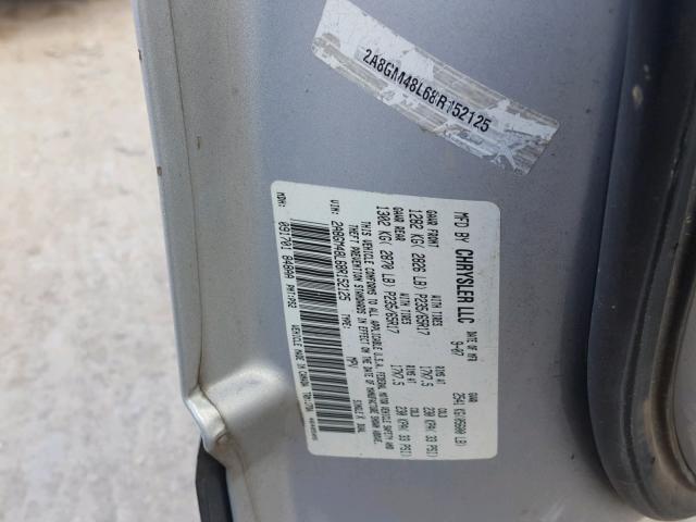 2A8GM48L68R152125 - 2008 CHRYSLER PACIFICA L SILVER photo 10