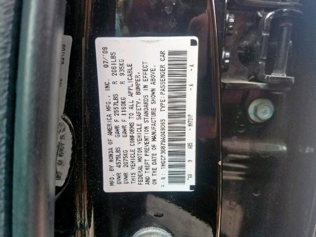 1HGCP36879A049065 - 2009 HONDA ACCORD EXL BLACK photo 10