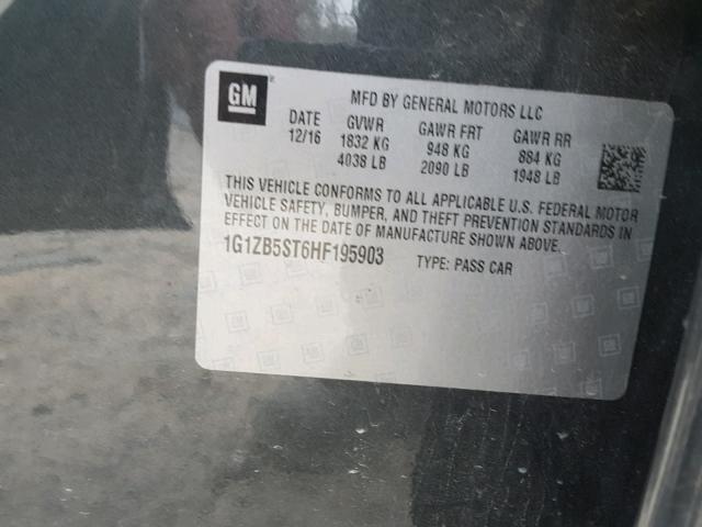 1G1ZB5ST6HF195903 - 2017 CHEVROLET MALIBU LS ნაცრისფერი ფოტო 10