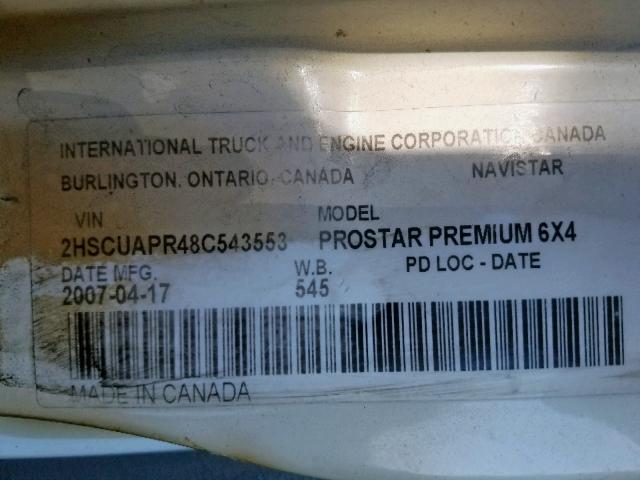 2HSCUAPR48C543553 - 2008 INTERNATIONAL PROSTAR PR WHITE photo 10