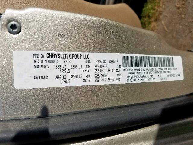 2C4RDGBG6DR800103 - 2013 DODGE GRAND CARA GOLD photo 10