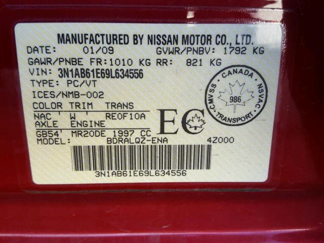 3N1AB61E69L634556 - 2009 NISSAN SENTRA 2.0 RED photo 10