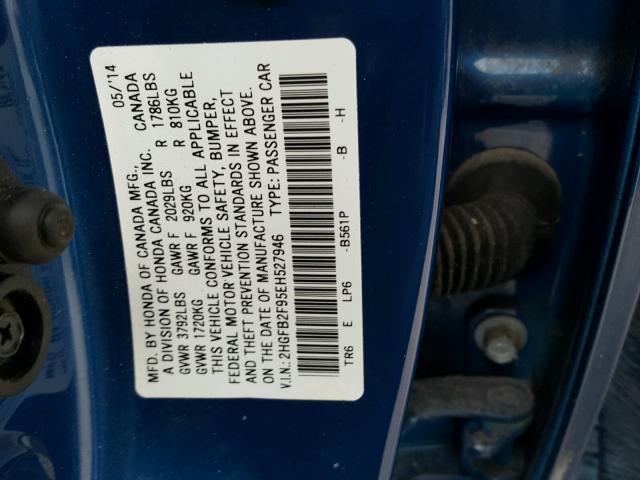 2HGFB2F95EH527946 - 2014 HONDA CIVIC EXL BLUE photo 10