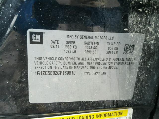 1G1ZC5E02CF169810 - 2012 CHEVROLET MALIBU 1LT BLACK photo 10