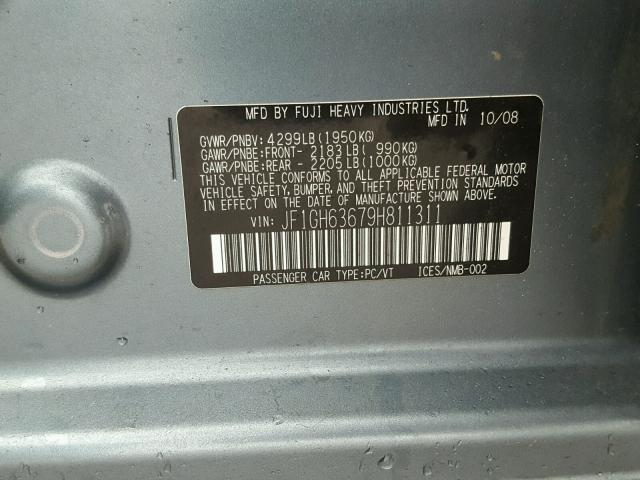 JF1GH63679H811311 - 2009 SUBARU IMPREZA OU GRAY photo 10