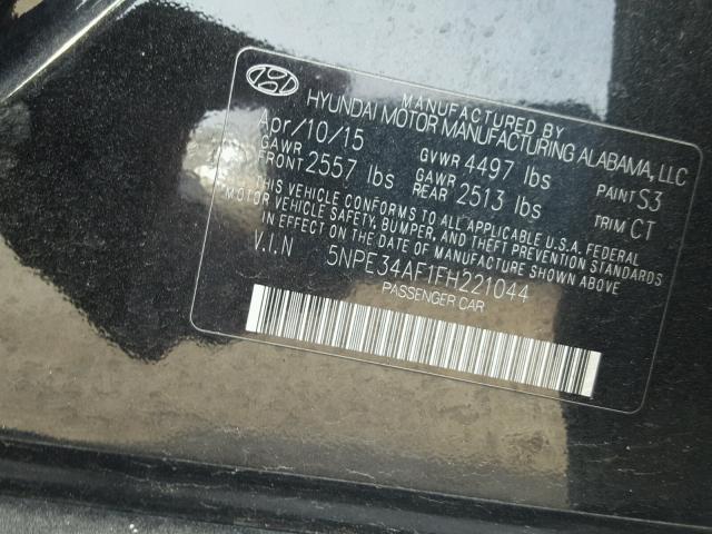 5NPE34AF1FH221044 - 2015 HYUNDAI SONATA SPO BLACK photo 10