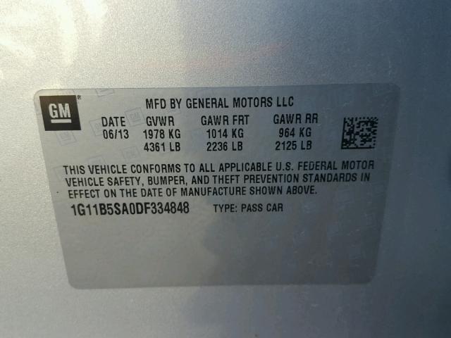 1G11B5SA0DF334848 - 2013 CHEVROLET MALIBU LS 银色 照片 10