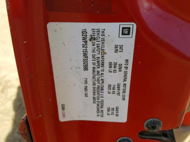1G2WP5215WF332888 - 1998 PONTIAC GRAND PRIX RED photo 10