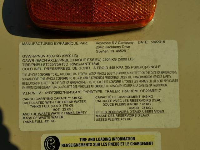 4YDT29827HB450470 - 2017 KEYSTONE OUTBACK BEIGE photo 10