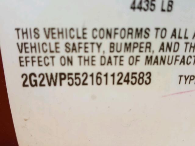 2G2WP552161124583 - 2006 PONTIAC GRAND PRIX RED photo 10