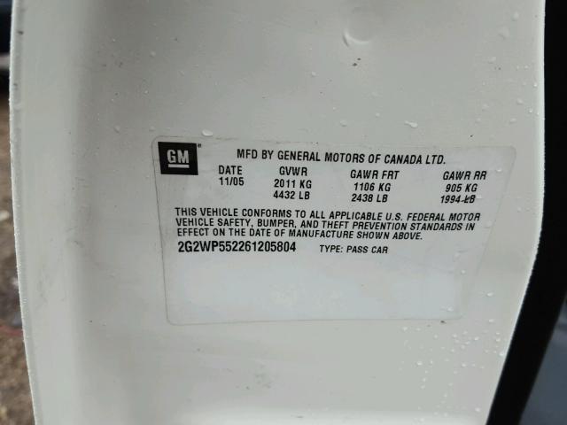 2G2WP552681148011 - 2008 PONTIAC GRAND PRIX WHITE photo 10