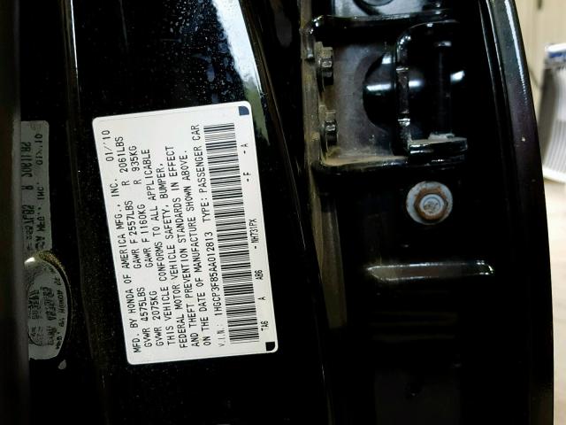 1HGCP3F85AA012813 - 2010 HONDA ACCORD EXL BLACK photo 10