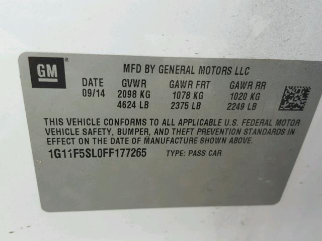 1G11F5SL0FF177265 - 2015 CHEVROLET MALIBU LTZ თეთრი ფოტო 10