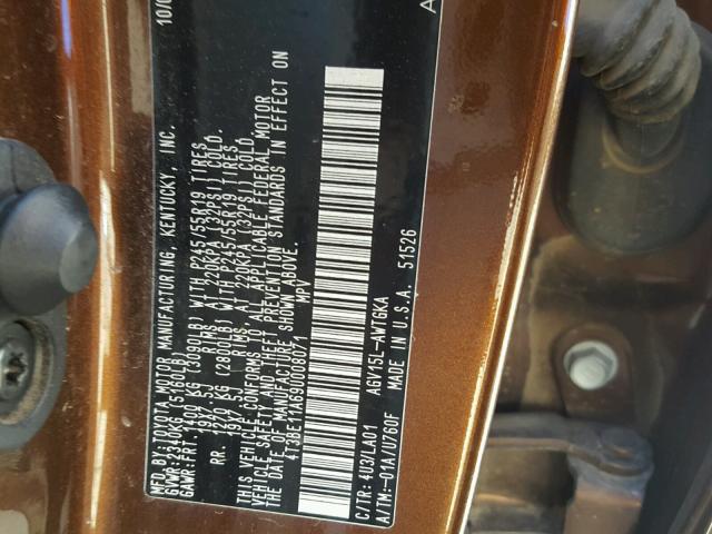 4T3BE11A69U008071 - 2009 TOYOTA VENZA BASE BROWN photo 10