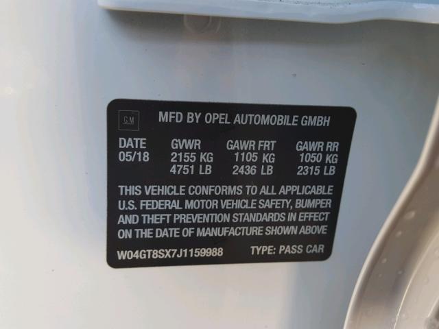 W04GT8SX7J1159988 - 2018 BUICK REGAL TOUR WHITE photo 10