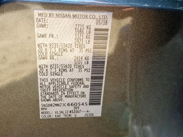 5N1DR2MN2JC660545 - 2018 NISSAN PATHFINDER GRAY photo 10
