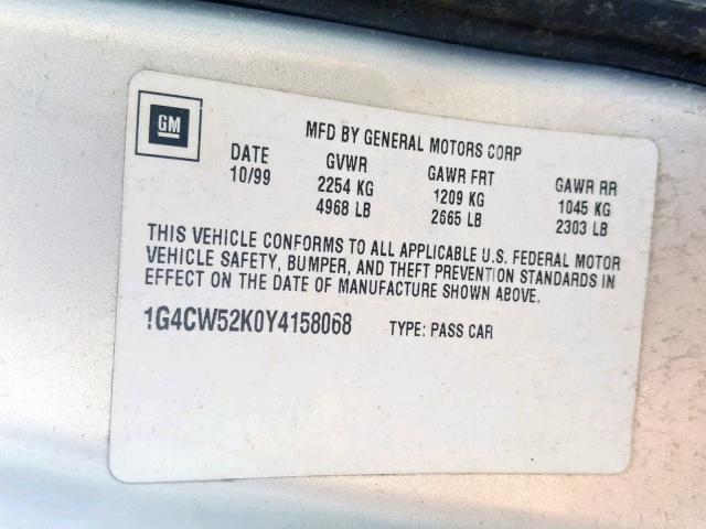 1G4CW52K0Y4158068 - 2000 BUICK PARK AVENU SILVER photo 10