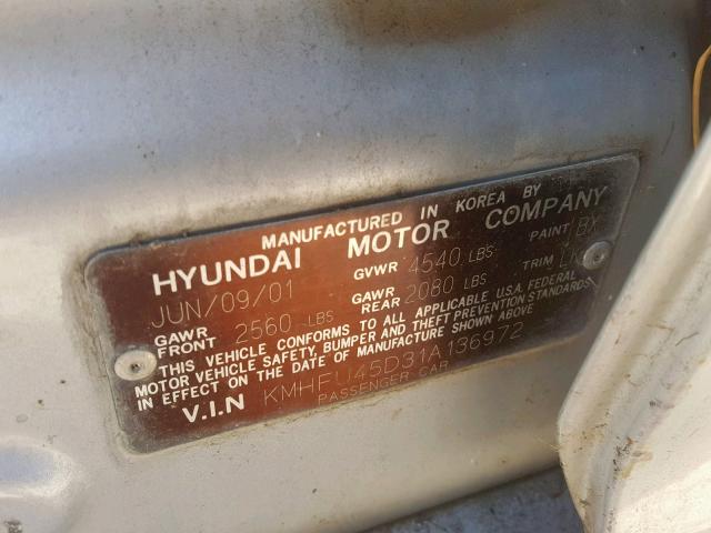 KMHFU45D31A136972 - 2001 HYUNDAI XG 300 SILVER photo 10