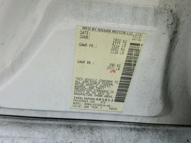 1N4AL3APXDN485853 - 2013 NISSAN ALTIMA WHITE photo 10