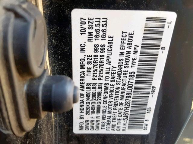 5J6YH28798L007185 - 2008 HONDA ELEMENT EX BLACK photo 10