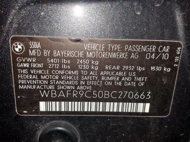 WBAFR9C50BC270663 - 2011 BMW 550 I GRAY photo 10