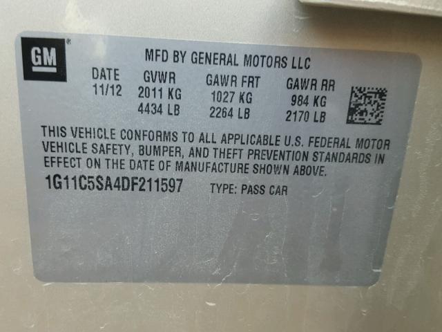 1G11C5SA4DF211597 - 2013 CHEVROLET MALIBU 1LT CREAM photo 10