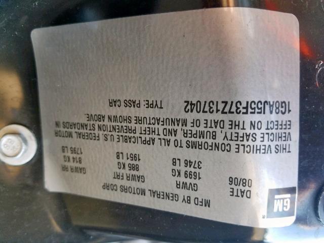 1G8AJ55F37Z137042 - 2007 SATURN ION LEVEL GRAY photo 10