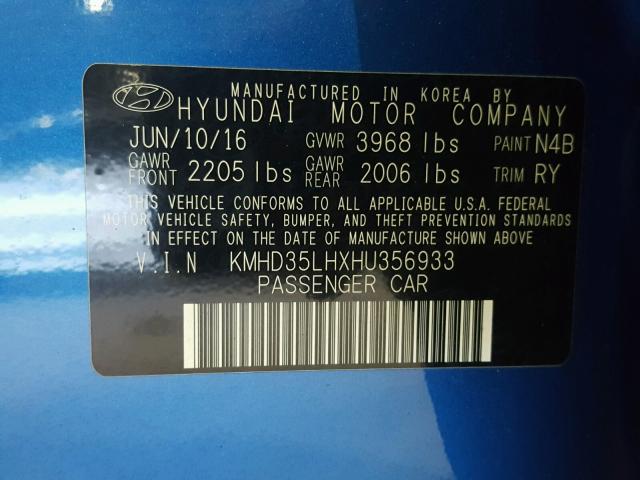 KMHD35LHXHU356933 - 2017 HYUNDAI ELANTRA GT BLUE photo 10