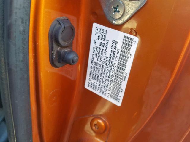 5J6YH28778L007721 - 2008 HONDA ELEMENT EX ORANGE photo 10