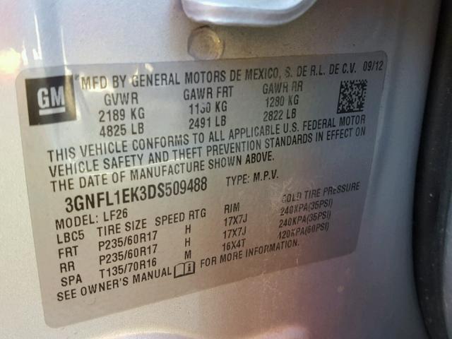 3GNFL1EK3DS509488 - 2013 CHEVROLET CAPTIVA LS 银色 照片 10