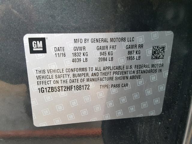 1G1ZB5ST2HF188172 - 2017 CHEVROLET MALIBU LS 灰色 照片 10