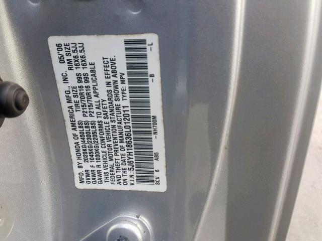 5J6YH18636L012011 - 2006 HONDA ELEMENT EX SILVER photo 10