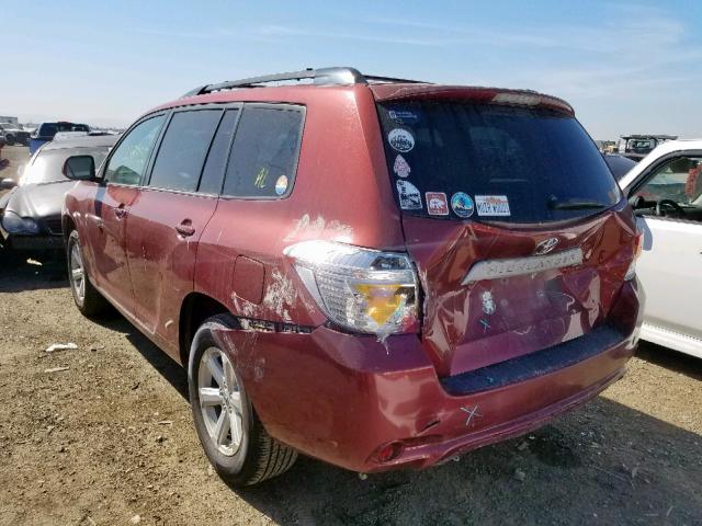 5TDZK3EH8AS018553 - 2010 TOYOTA HIGHLANDER BURGUNDY photo 3