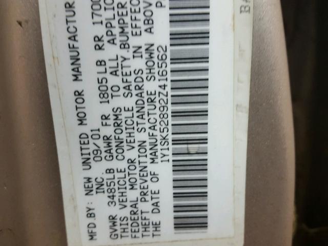 1Y1SK52892Z416562 - 2002 CHEVROLET GEO PRIZM 棕色 照片 10