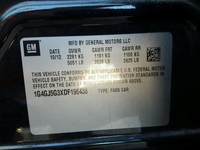 1G4GJ5G3XDF196438 - 2013 BUICK LACROSSE T BLACK photo 10
