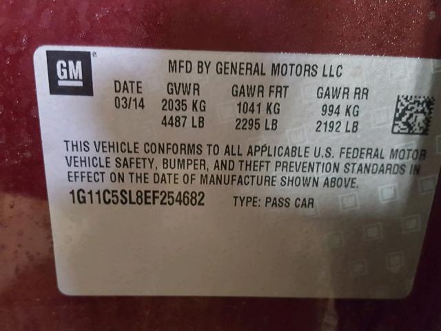 1G11C5SL8EF254682 - 2014 CHEVROLET MALIBU 1LT BURGUNDY photo 10