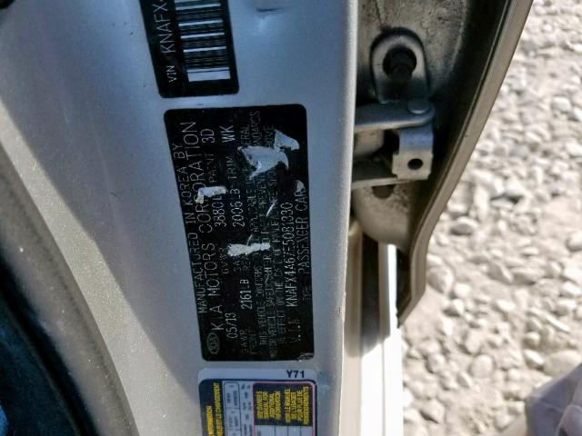 KNAFX4A67E5081330 - 2014 KIA FORTE LX SILVER photo 10