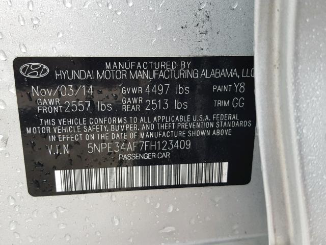 5NPE34AF7FH123409 - 2015 HYUNDAI SONATA SPO SILVER photo 10