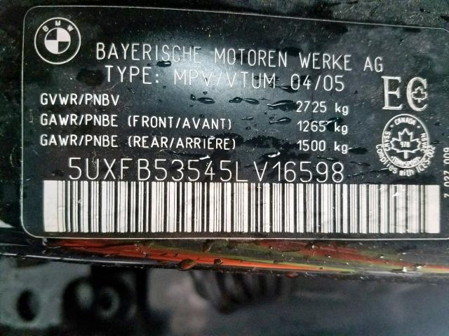 5UXFB53545LV16598 - 2005 BMW X5 4.4I SILVER photo 10
