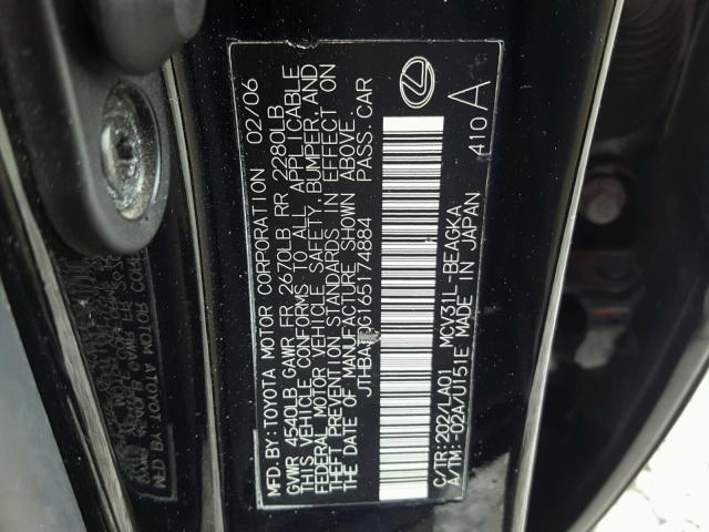 JTHBA30G165174884 - 2006 LEXUS ES 330 BLACK photo 10