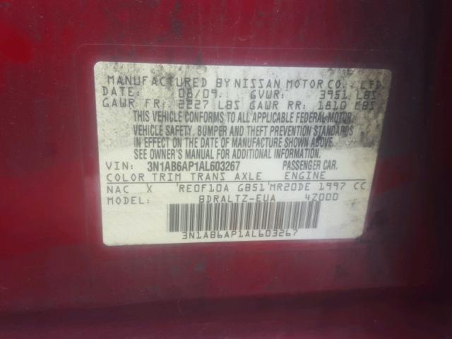 3N1AB6AP1AL603267 - 2010 NISSAN SENTRA 2.0 RED photo 10