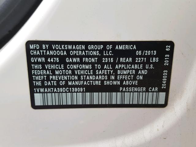 1VWAH7A39DC139091 - 2013 VOLKSWAGEN PASSAT S YELLOW photo 10