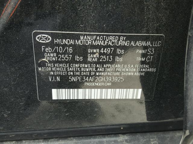 5NPE34AF2GH393925 - 2016 HYUNDAI SONATA SPO BLACK photo 10