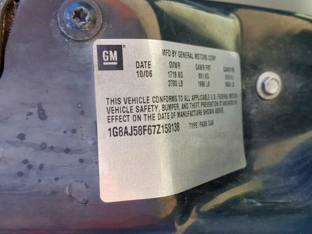 1G8AJ58F67Z158138 - 2007 SATURN ION LEVEL BLACK photo 10