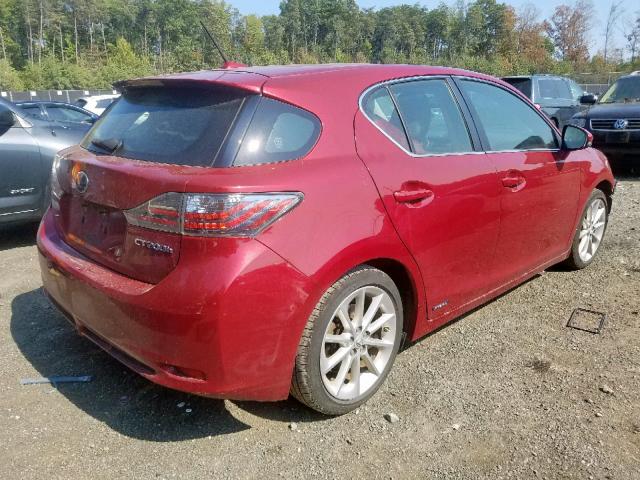 JTHKD5BH2C2054582 - 2012 LEXUS CT 200 RED photo 4