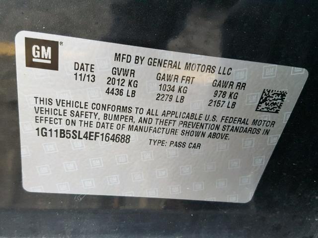 1G11B5SL4EF164688 - 2014 CHEVROLET MALIBU LS 灰色 照片 10